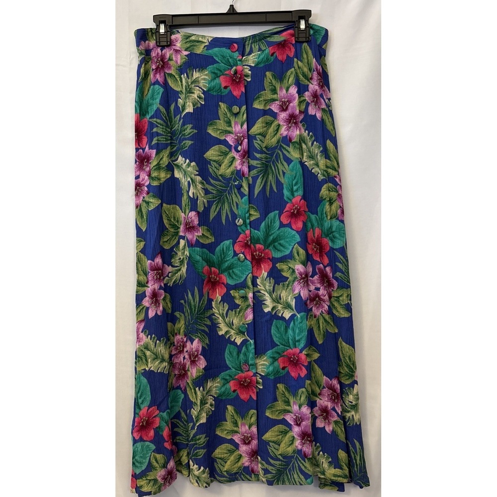 Vtg Radcliffe Gauze Pleated Maxi Skirt Women's M Blue Tropical Cottagecore